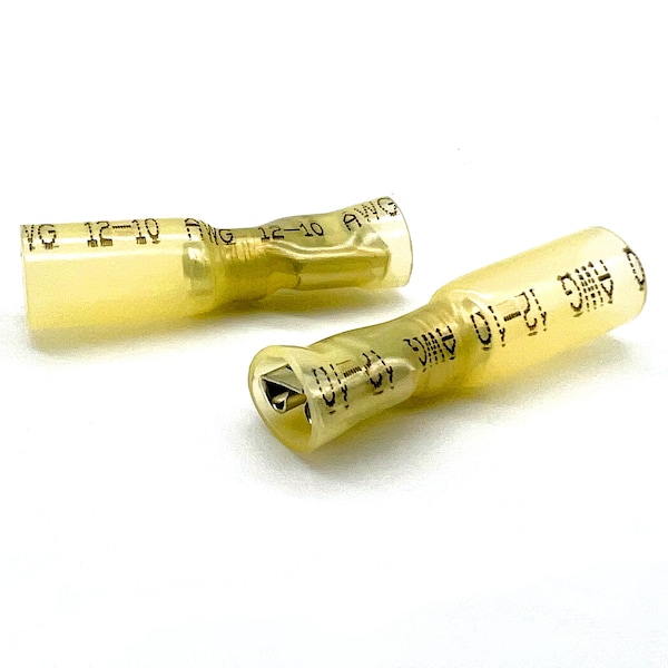 Boltsandnuts.Com Fork Terminal, 10 AWG, 600 V, Heat Shrink Insulated, Yellow, Crimp Termination with Heat Shrink EL-1210-FSPADE-HSY-500 - main